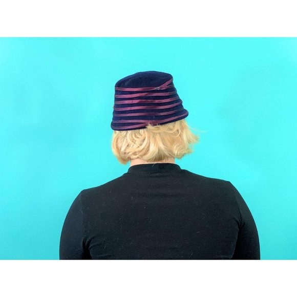 Vintage 1950s Bucket Hat Purple Stripe Floral Hat - Picture 8 of 10